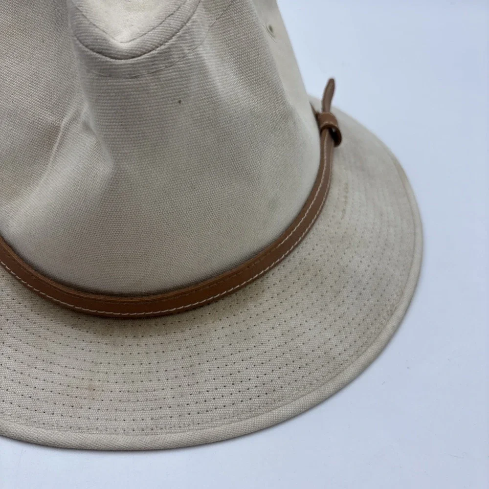 Vintage Stetson Safari Hat Canvas Made in USA Brown Leather Band 7 1/4 - 7 3/8